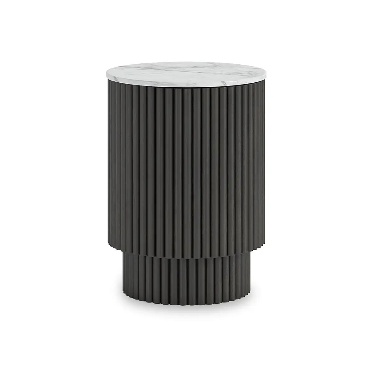 Roseland Grade B Furniture Milo Black Mango Wood & Marble Fluted Side Table RRP £255