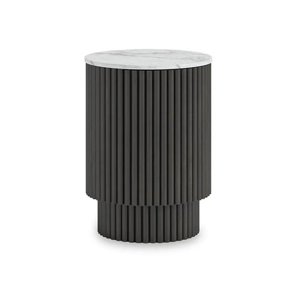 Roseland Grade B Furniture Milo Black Mango Wood & Marble Fluted Side Table RRP £255