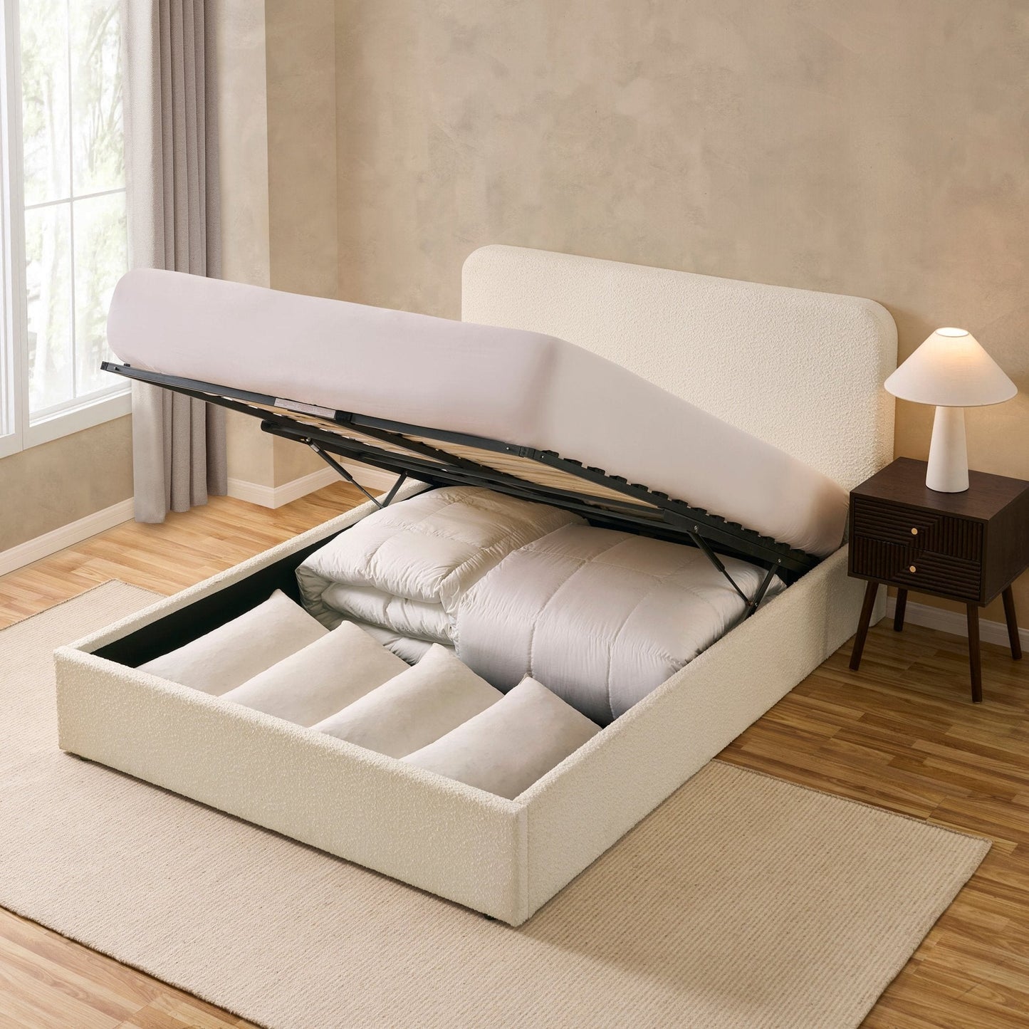 Dusk Grade B Ascot Off White Boucle King Size Ottoman Storage Bed RRP £349