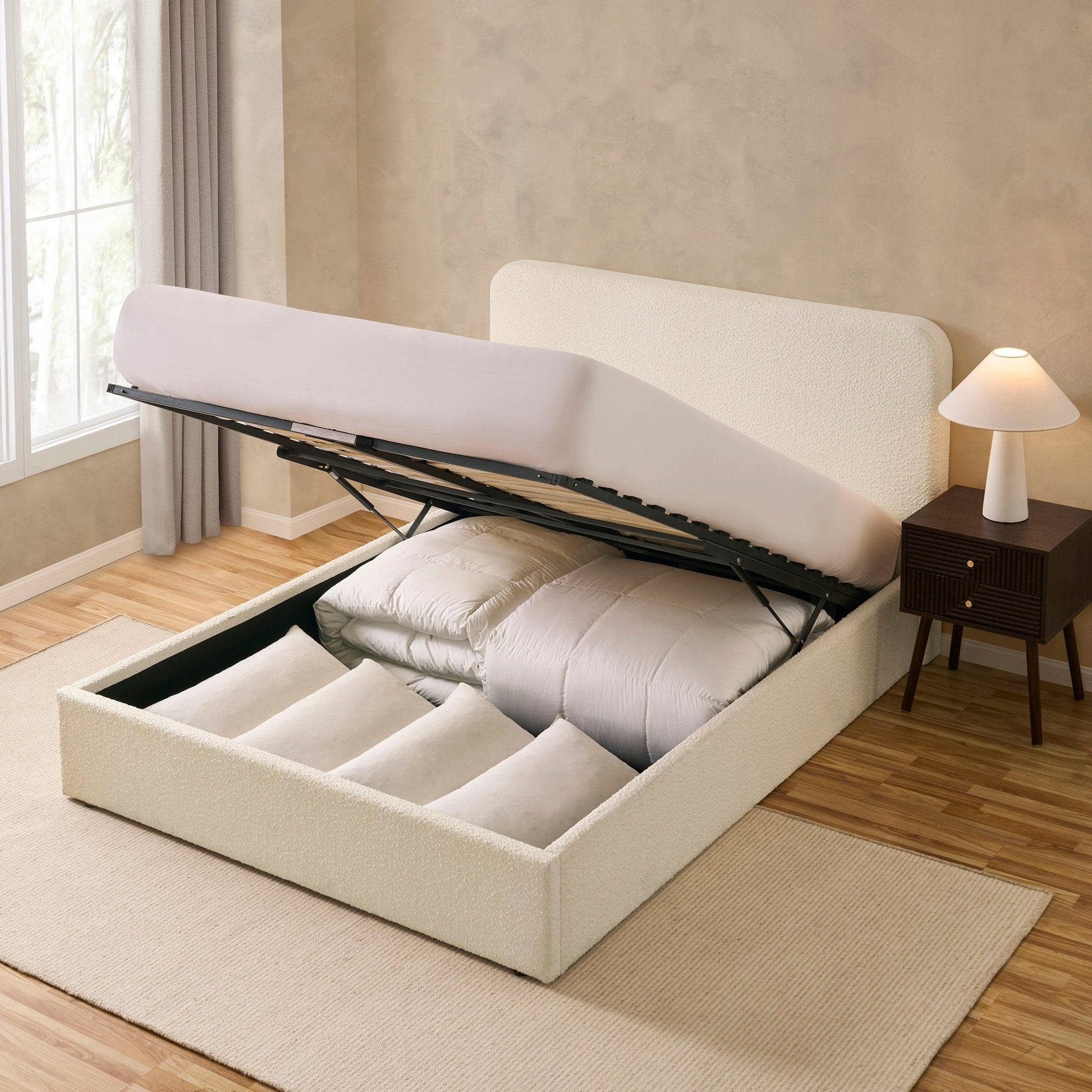 Dusk Grade B Ascot Off White Boucle King Size Ottoman Storage Bed RRP £349