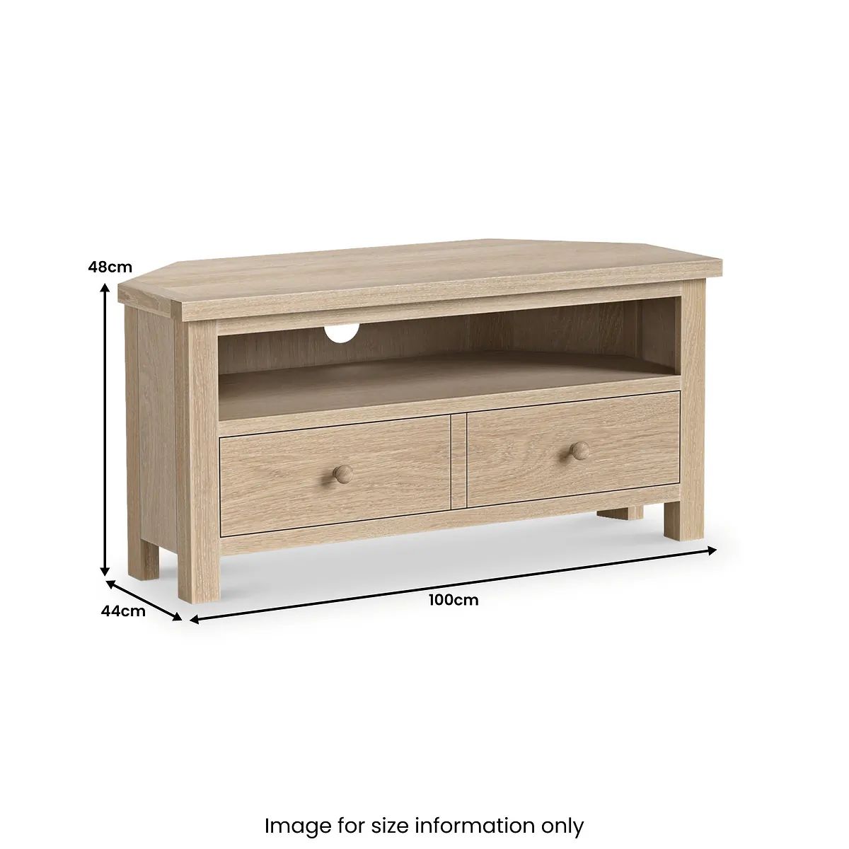 ROS-OUT-01111 Grade-B Roseland Furniture Trelan Washed Oak 2 Drawer Corner TV Unit RRP £224.95