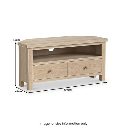 ROS-OUT-01111 Grade-B Roseland Furniture Trelan Washed Oak 2 Drawer Corner TV Unit RRP £224.95