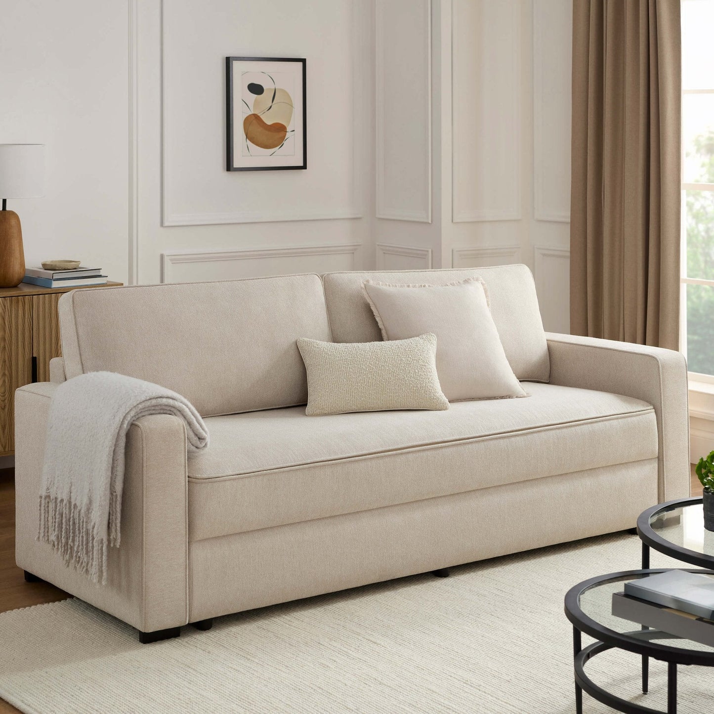 Dusk Soho Grade B Beige Linen Look 2.5 Seater Sofa Bed RRP £799