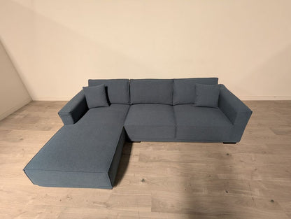 Contemporary Grade B Light Blue Soft Weave 3 Seat Left Hand Chaise Corner Sofa RRP £1200
