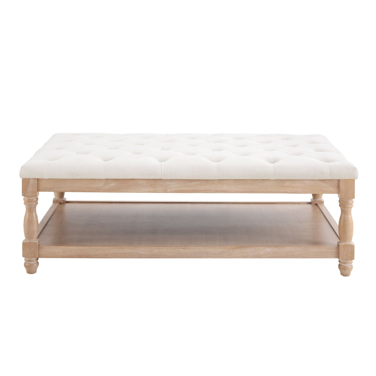 DUS-CC2-07478 Grade-B Dusk Knaresborough Button Back Coffee Table Pouffe - Cream Linen RRP £179.00