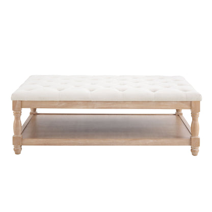 DUS-CC2-07478 Grade-B Dusk Knaresborough Button Back Coffee Table Pouffe - Cream Linen RRP £179.00