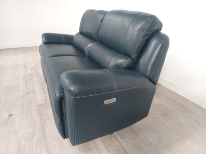 Oak Furniture Land Grade B Austin Blue Leather 3 Seater Electric Recliner Sofa RRP £1900
