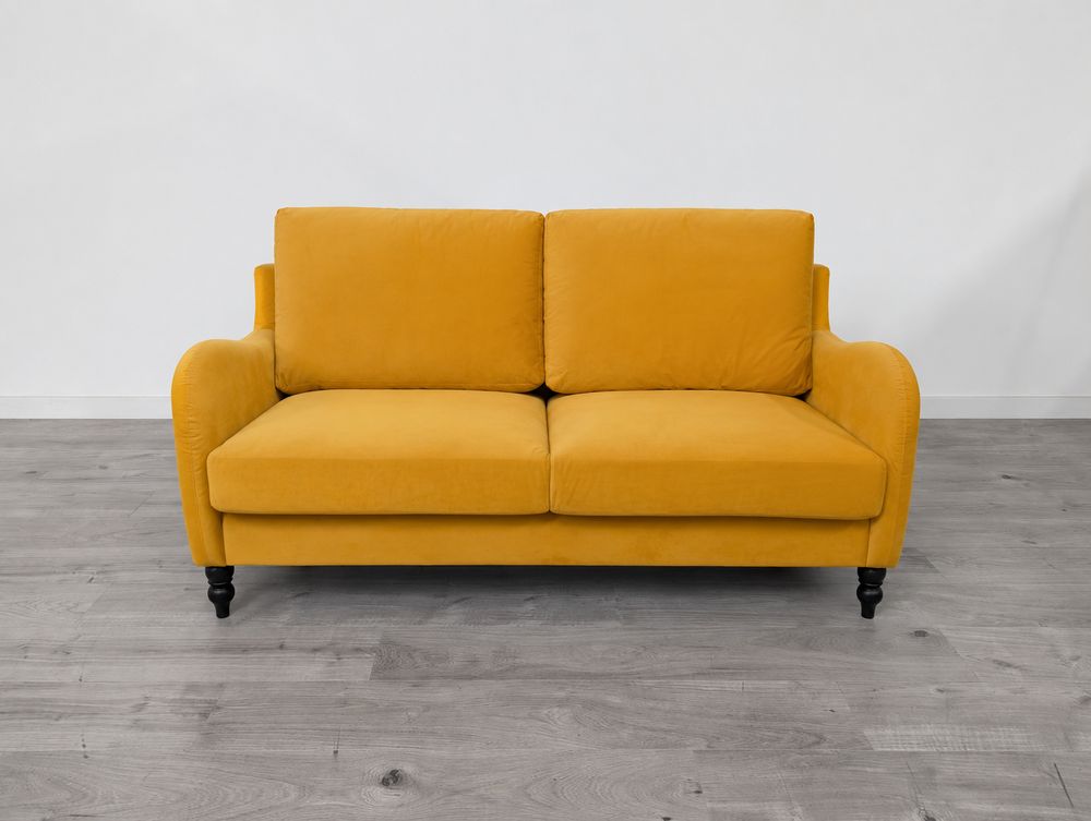  Contemporary Grade B Mustard Yellow Velvet 2 Seater Sofa RRP £650