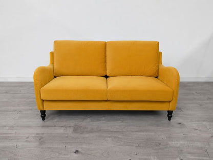  Contemporary Grade B Mustard Yellow Velvet 2 Seater Sofa RRP £650
