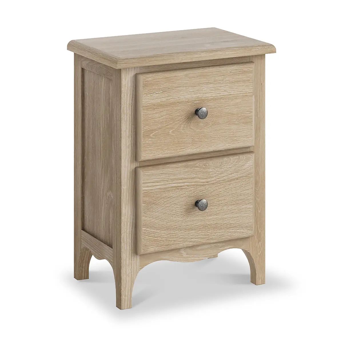 ROS-OUT-00737 Grade-C0 Roseland Furniture Celine Washed Oak 2 Drawer Bedside Table RRP £109.00