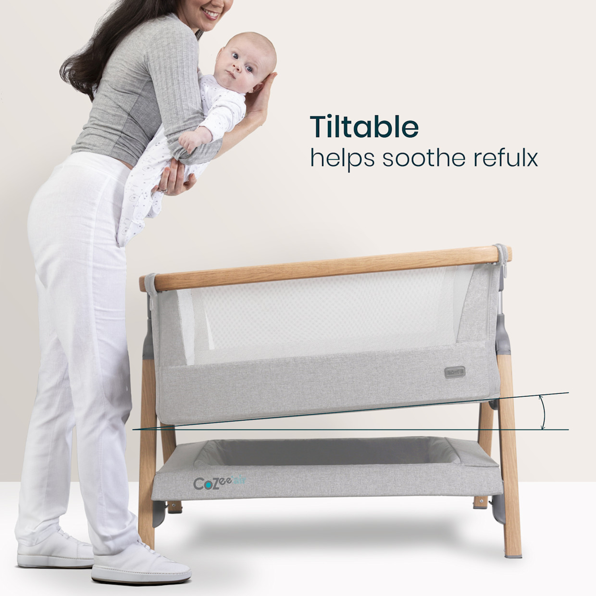 Tutti Bambini Grade B CoZee Air Bedside Crib - Oak / Sterling Silver RRP £225