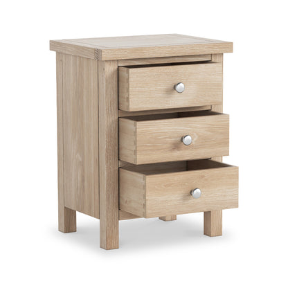 Roseland Grade B Furniture Farrow Washed Oak 3 Drawer Bedside Table RRP £110