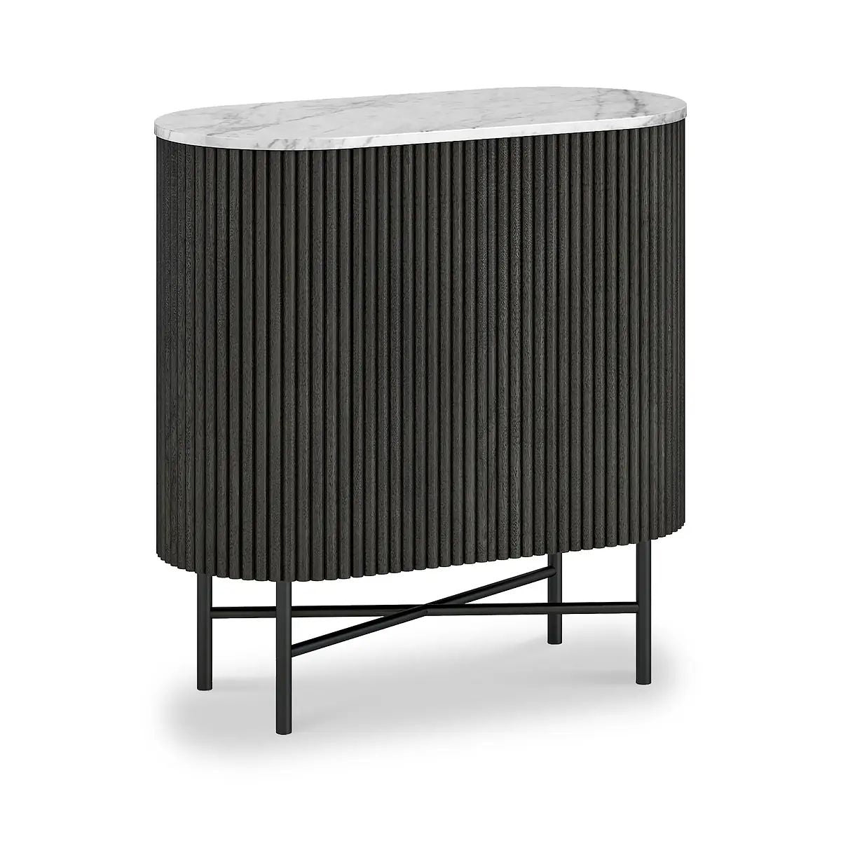 Roseland Grade B Furniture Milo Black Mango Wood & Marble Fluted Mini Sideboard RRP £535