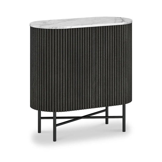 Roseland Grade B Furniture Milo Black Mango Wood & Marble Fluted Mini Sideboard RRP £535