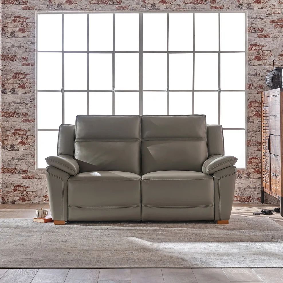  Oak Furnitureland Grade B Dune Grey Leather 2 Seater Electric Recliner Sofa RRP £2150