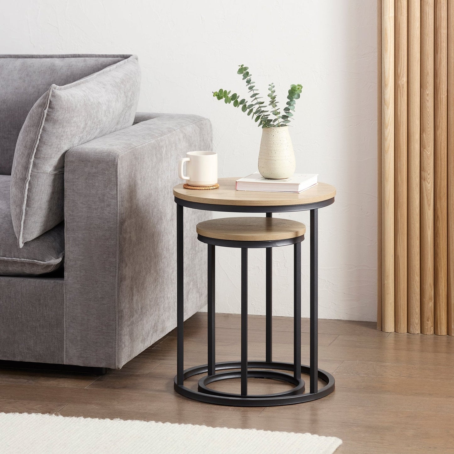 DUS-CC2-07333 Grade-B Dusk Willow Round Nesting Side Table - Wood RRP £89.00
