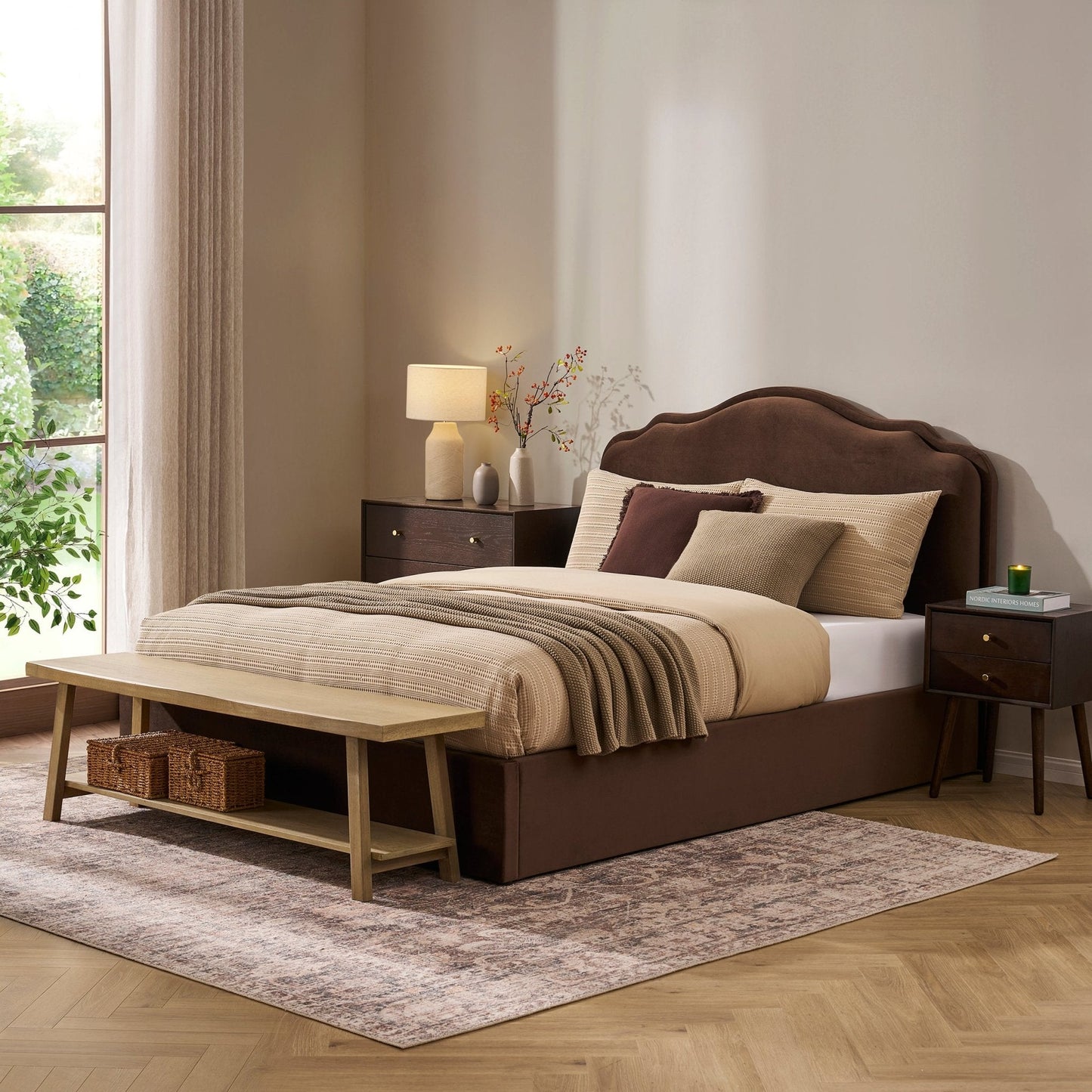 DUS-CC2-05439 Grade-B Dusk Heidi Oak 2 Drawer Bedside Table - Walnut RRP £139.00
