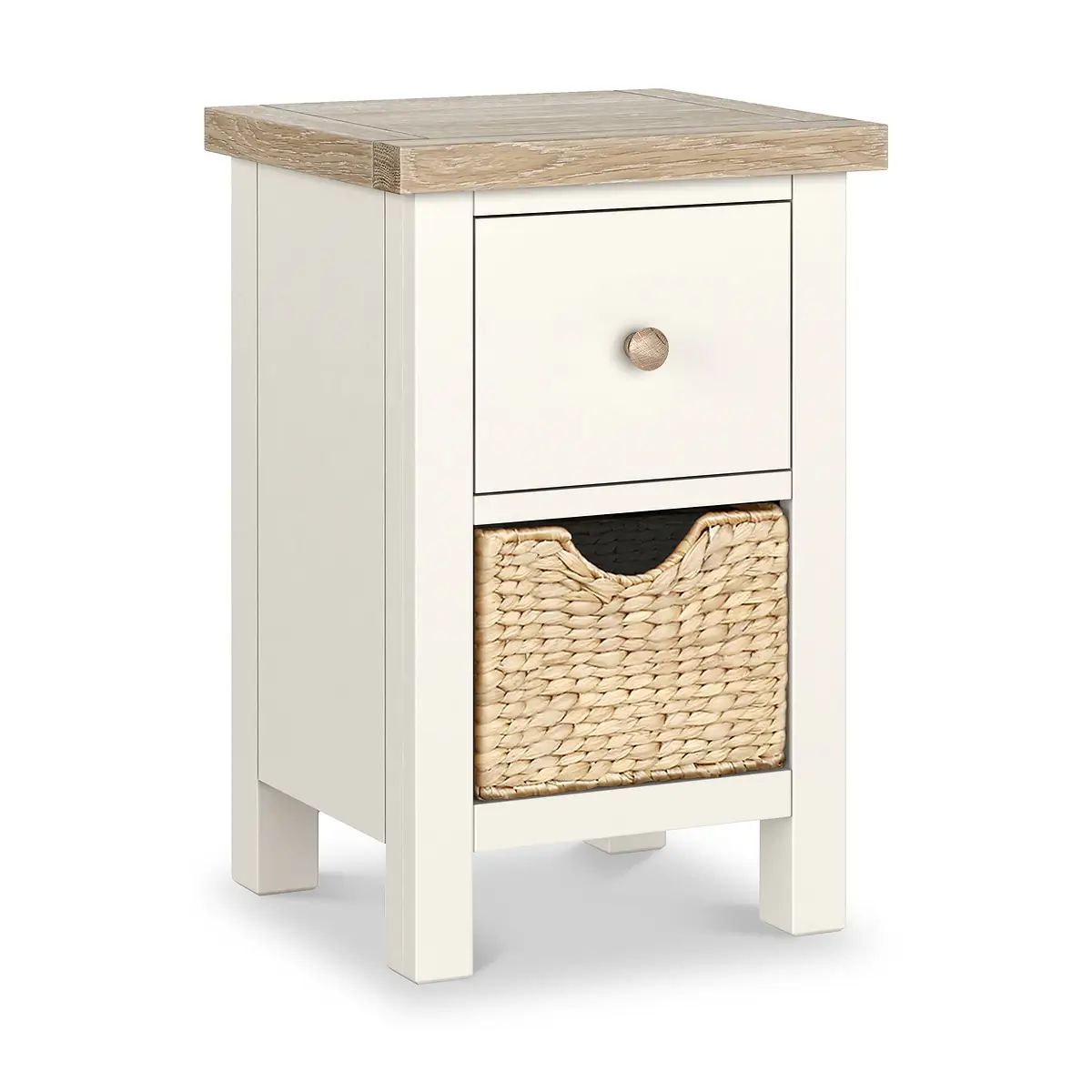 ROS-OUT-00906 Grade-B Roseland Furniture Farro Coconut White & Oak Basket Slim Bedside Table RRP £90.00