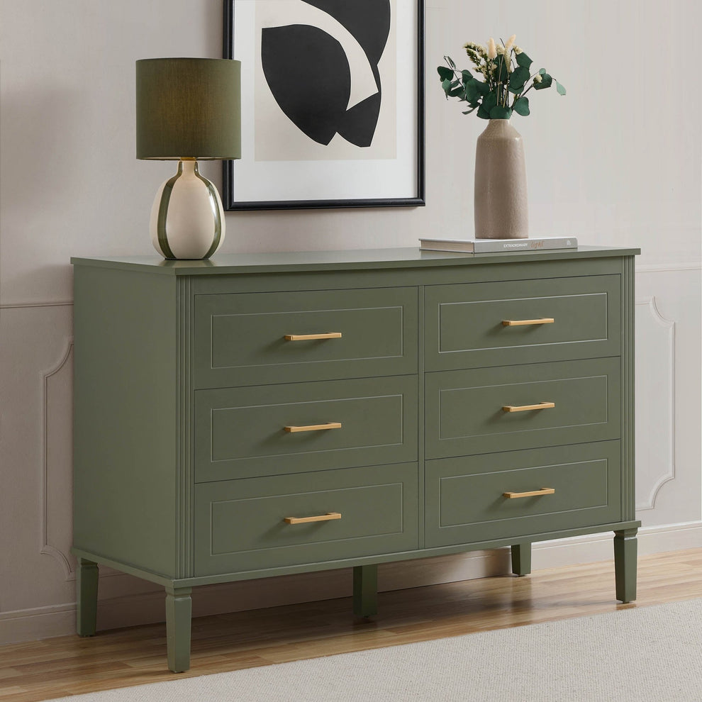 Grade-B Dusk Sienna Vetiver Green 6 Drawer Chest of Drawers RRP £259