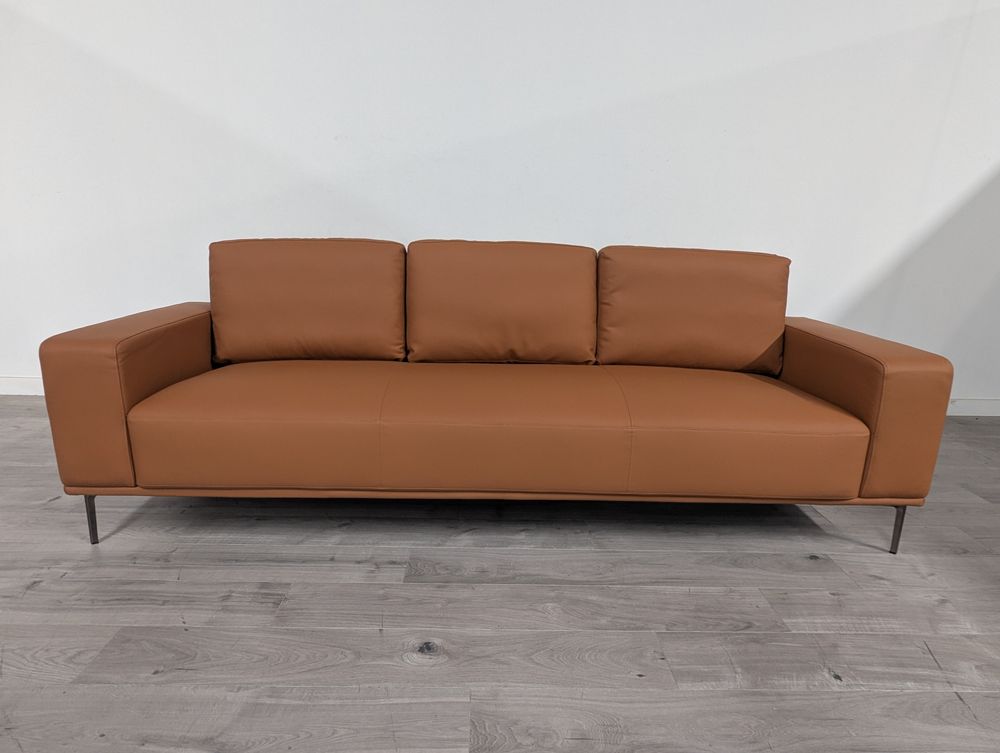 Mid-Century Grade B Modern Light Brown Faux Leather 3 Seater Sofa RRP £1000