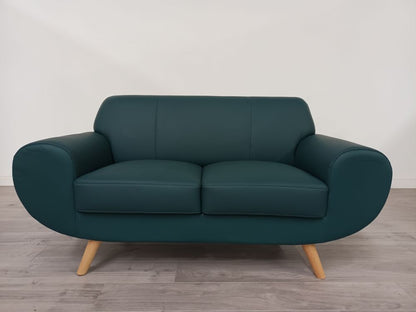 Febonic Living Grade B Jessy Teal Faux Leather & Light Wood 2 Seater Sofa RRP £600