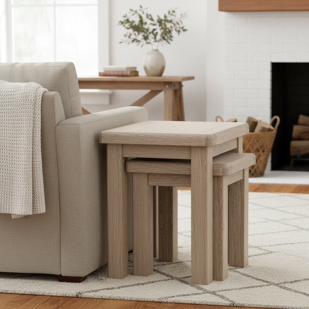 Roseland Grade B Furniture Portland Washed Oak Nest of Tables RRP £145