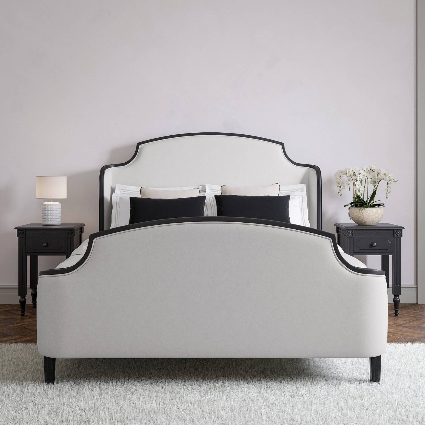 Feather & Black Grade B Evangeline Natural Linen Look & Black King Size Bed RRP £1899
