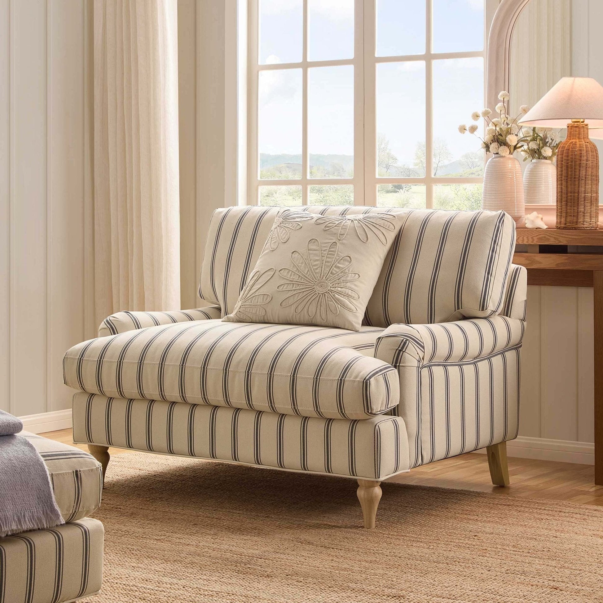 Dusk Grade B Hampshire Blue Stripe Linen Look Loveseat RRP £379