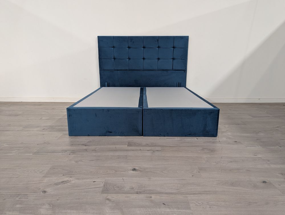 Sleepright Grade B Cornflower Blue Super King 2 Drawer Divan Bed & Headboard RRP £700