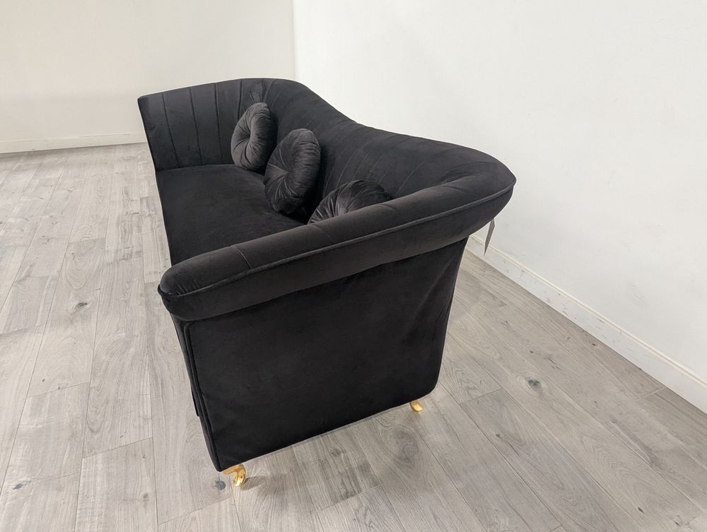 Homary Grade B Black Velvet 3 Seater Channel Tufted Sofa RRP £800