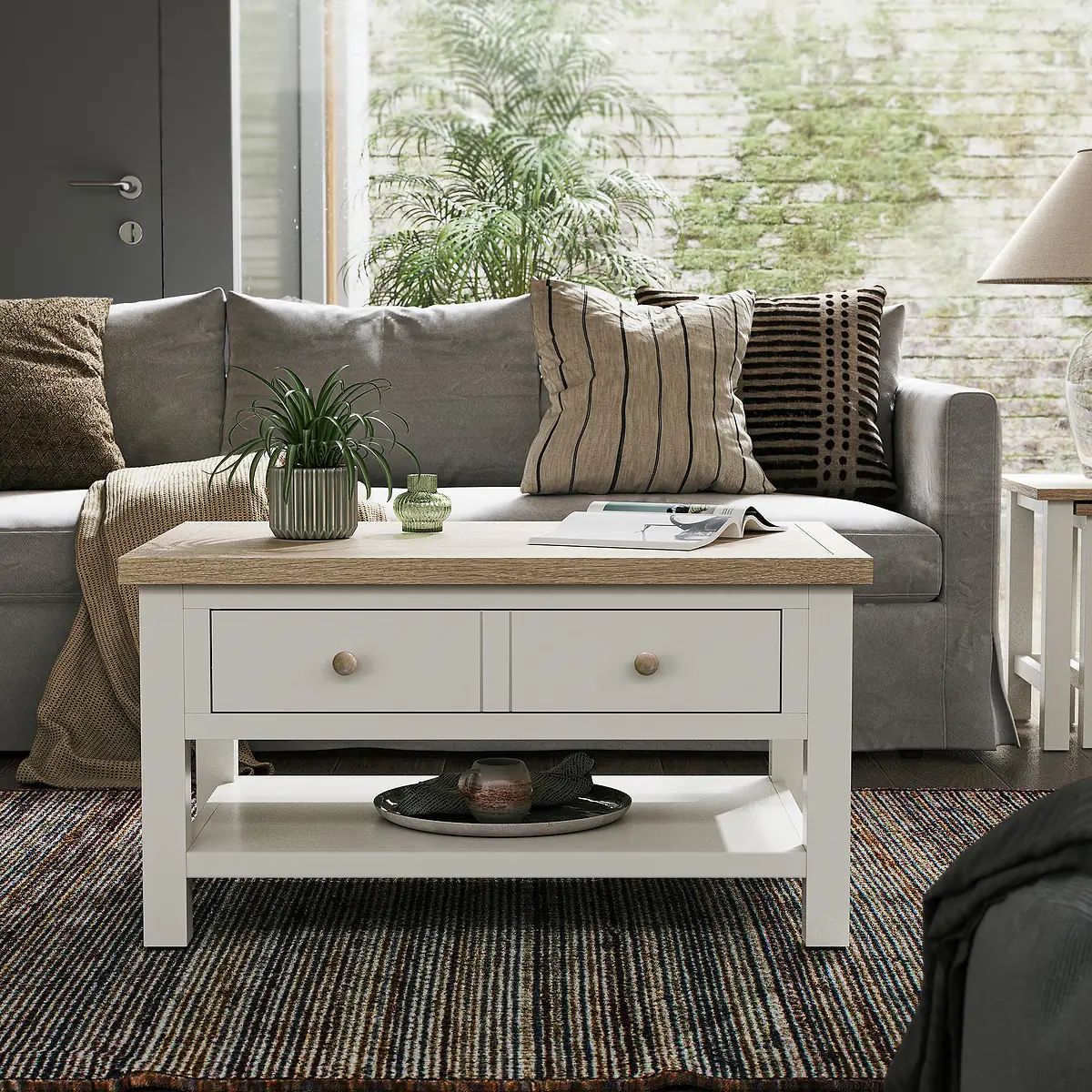 ROS-OUT-01020 Grade-B Roseland Furniture Farro Coconut White & Oak Storage Coffee Table RRP £190.00