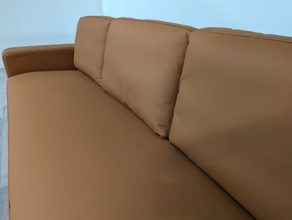Mid-Century Grade B Modern Light Brown Faux Leather 3 Seater Sofa RRP £1000
