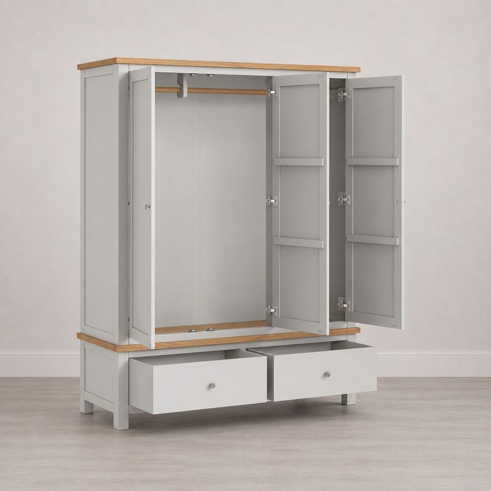Roseland Grade B Furniture Farro Grey & Oak XL Triple Wardrobe with 2 Drawers RRP £750