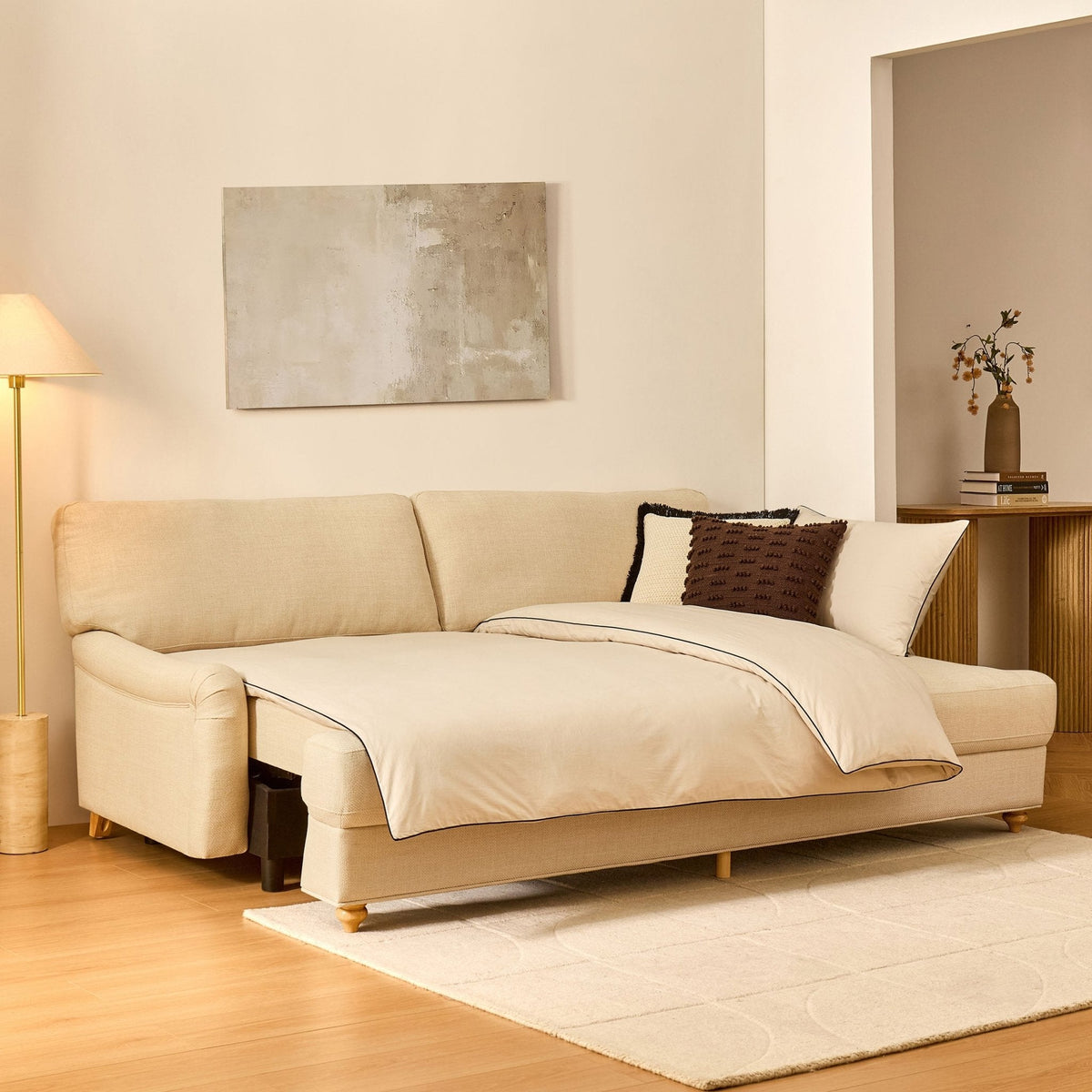 Dusk Hampshire Grade B Beige Linen 3 Seater Sofa Bed RRP £759