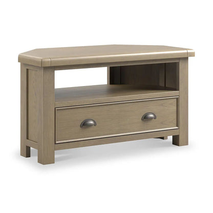 ROS-OUT-00747 Grade-B Roseland Furniture Taunton Smoked Oak 90cm Corner TV Unit RRP £319.00