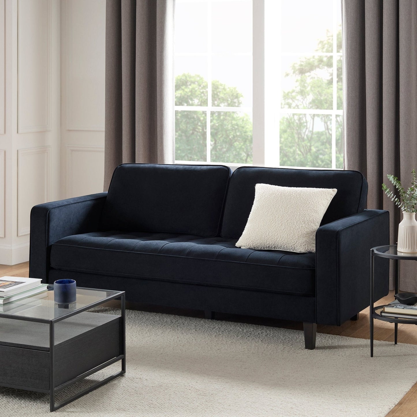 Dusk Sloane Grade B Midnight Dark Navy Velvet 3 Seater Sofa RRP £499