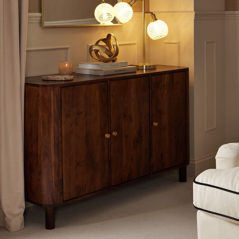 Dusk Grade B Avery Walnut Stained Acacia Wood 3 Door Sideboard RRP £399