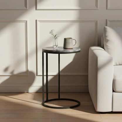 ROS-OUT-01087 Grade-B Roseland Furniture Pimlico Grey Marble Grey Frame Round C Side Table RRP £94.95