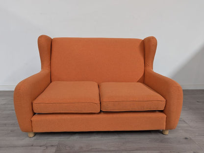 Winged Grade B Orange High Back 2 Seater Sofa RRP £650