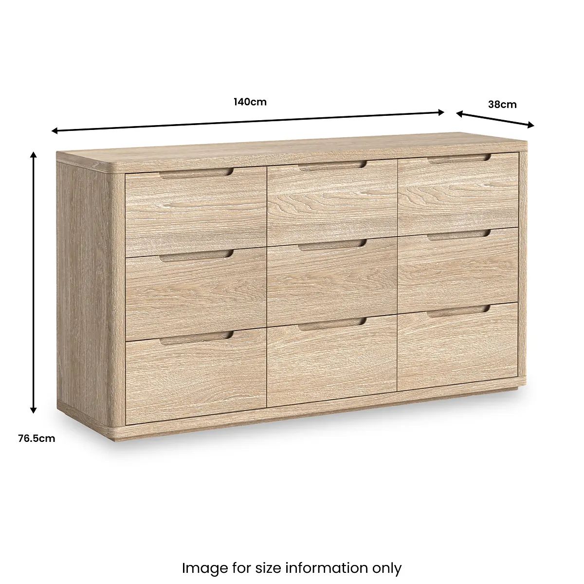 Roseland Furniture Grade B Mylor Washed Oak 9 Drawer Chest of Drawers RRP £640