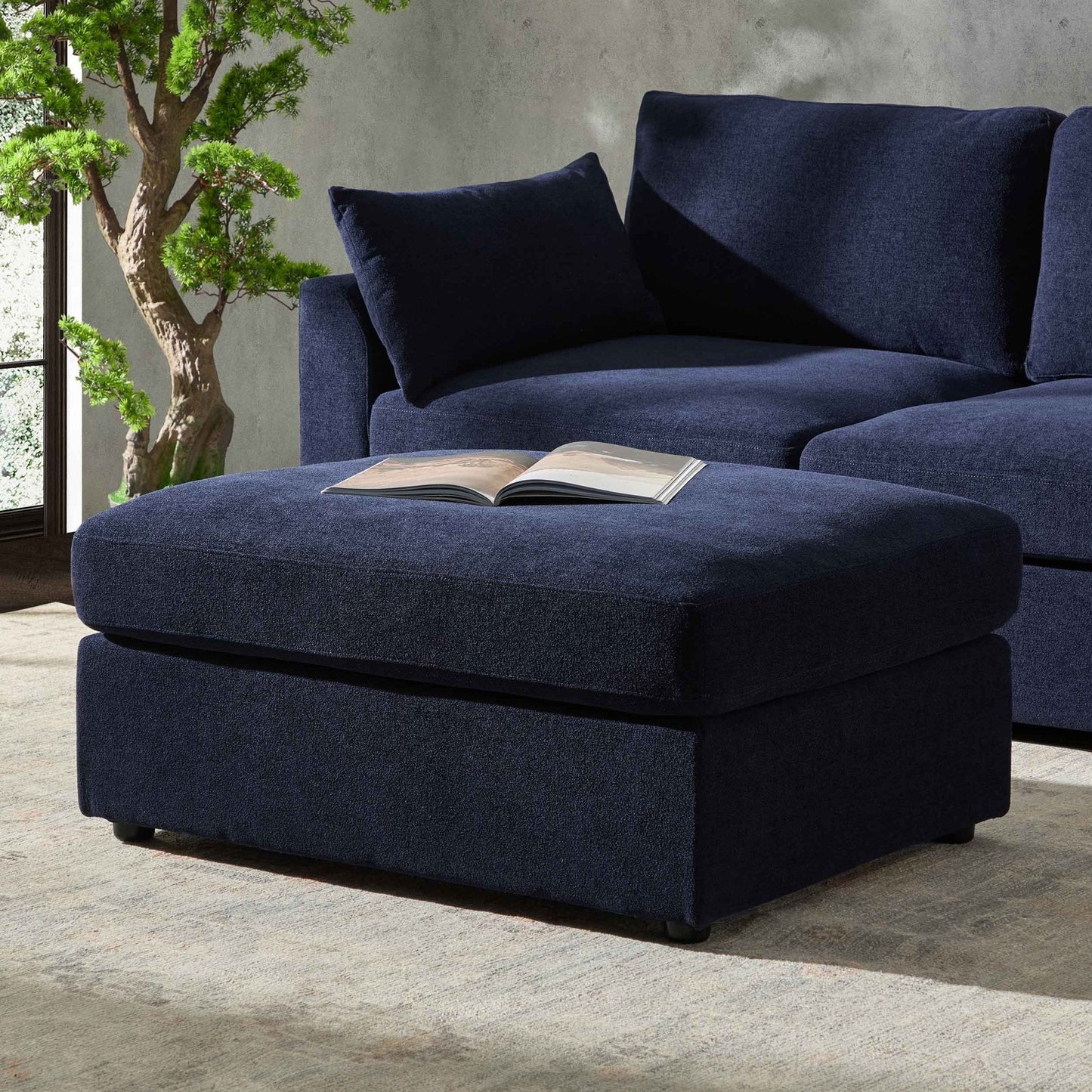 DUS-CC2-02721 Grade-B Dusk Miami Pouffe - Chenille Navy RRP £199.00