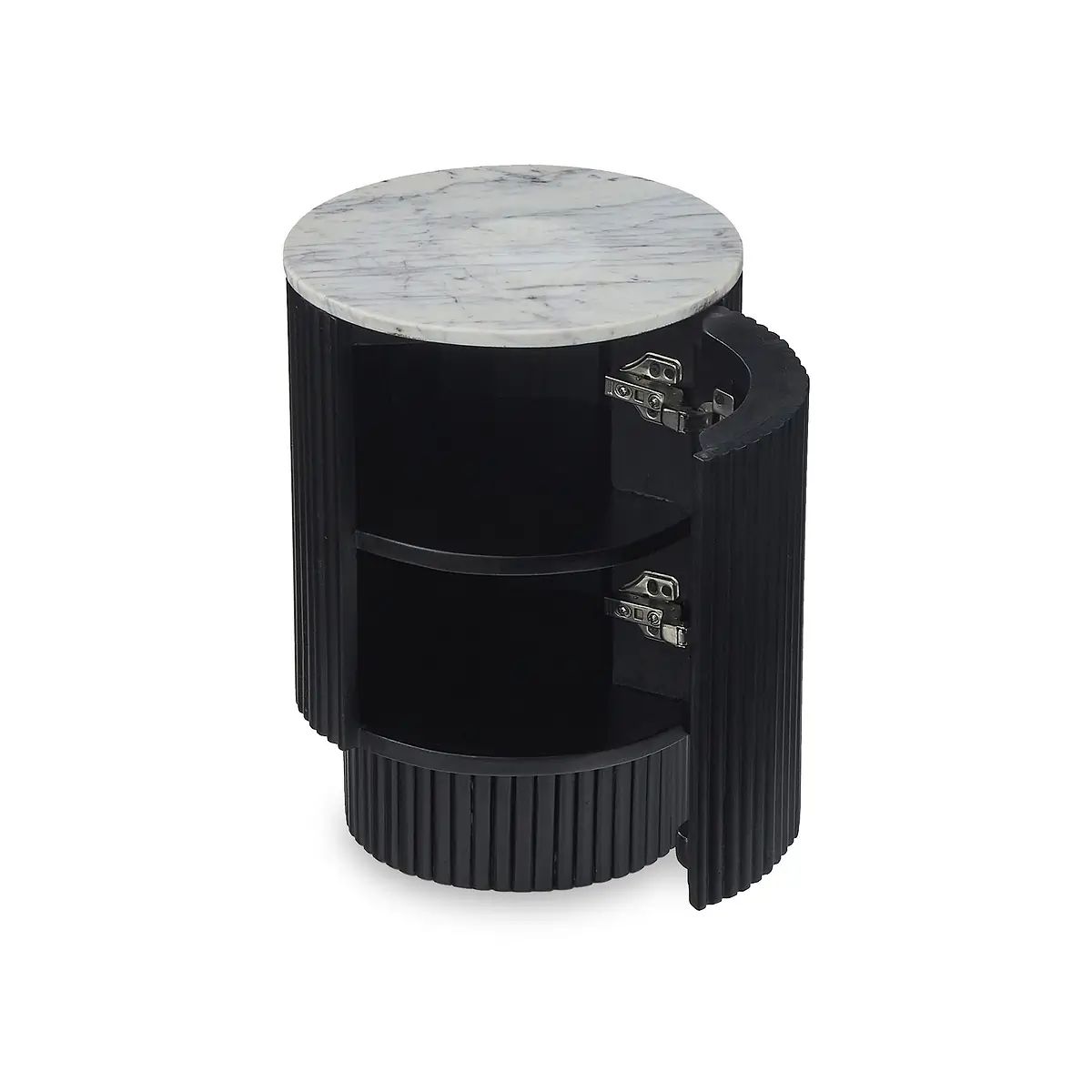 Roseland Grade B Furniture Milo Black Mango Wood & Marble Fluted Side Table RRP £255