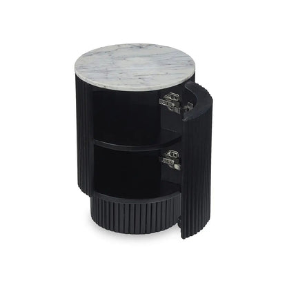 Roseland Grade B Furniture Milo Black Mango Wood & Marble Fluted Side Table RRP £255