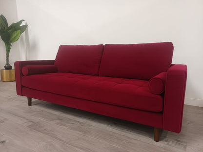 Sofia Grade B Vergara Pacific Palisades Scarlet Plush Mid-Century 3-Seater Sofa RRP £800