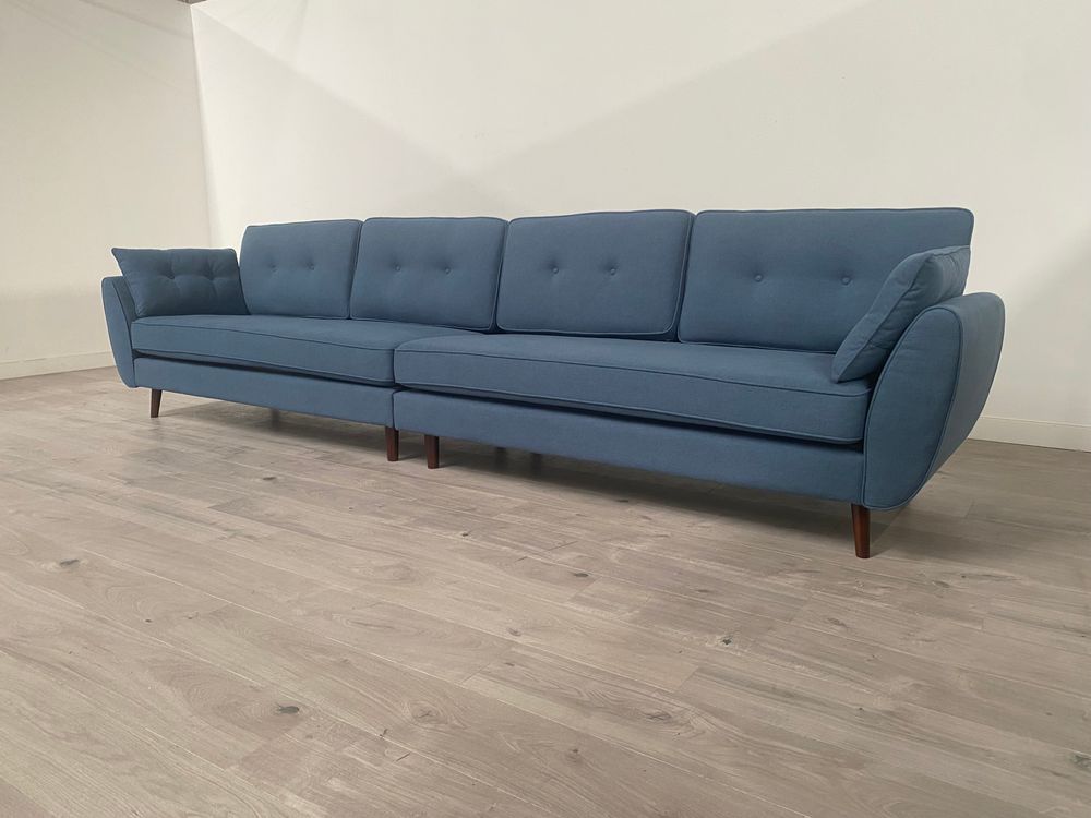 Anderson Grade B Blue Linen Effect & Dark Wood Large Sectional 5 Seater Sofa RRP £1200